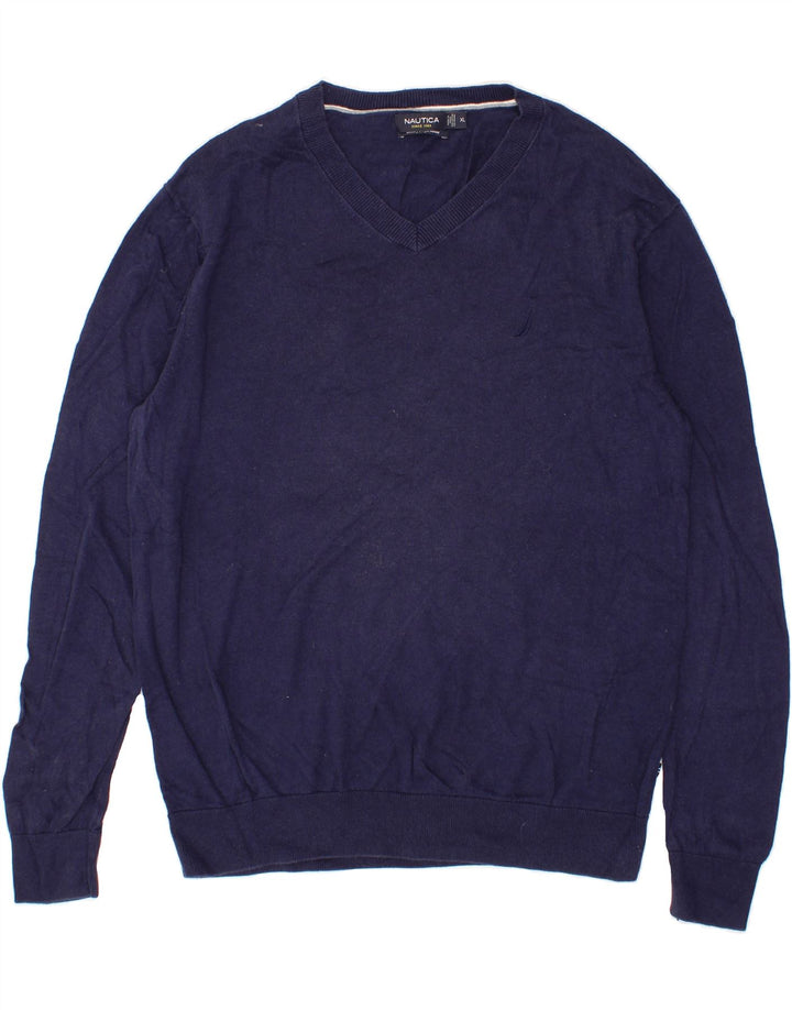 NAUTICA Mens V-Neck Jumper Sweater XL Navy Blue Cotton Vintage Nautica and Second-Hand Nautica from Messina Hembry 