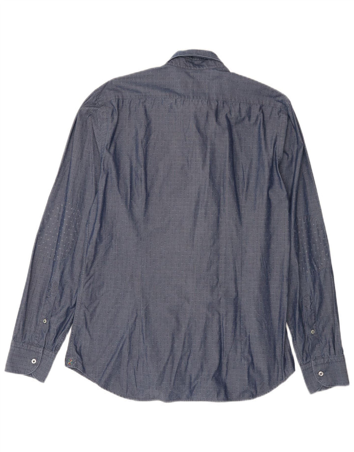 Camisa masculina Manuel Ritz tamanho 42 16 1/2 grande algodão azul