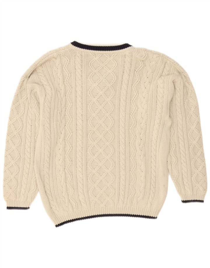 Suéter masculino Cotton Republic com decote em V, médio, algodão branco