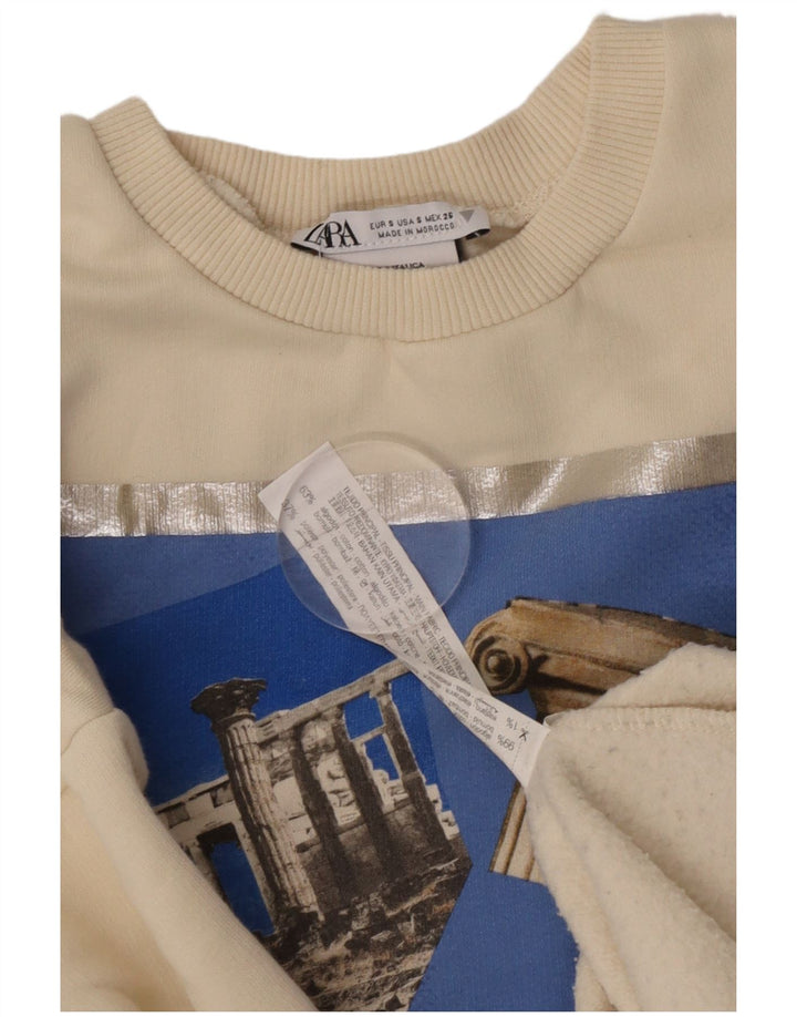 Moletom feminino Zara com estampa oversized jumper UK 10 pequeno off white