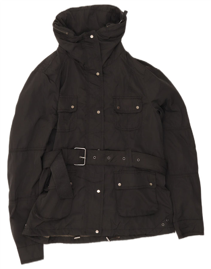 Jaqueta utilitária feminina vintage com cinto UK 12 médio preto