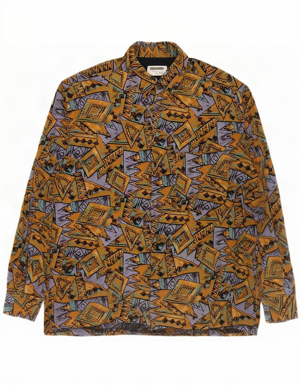 Camisa masculina vintage de veludo XL multicolorida geométrica