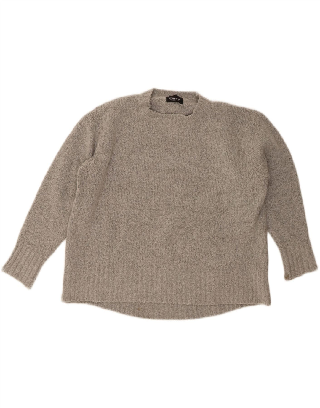 Zara Suéter feminino oversized com gola redonda Reino Unido 10 pequeno cinza