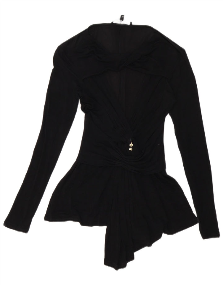 Blusa feminina Elisabetta Franchi de manga comprida IT 40 pequena preta Cupro