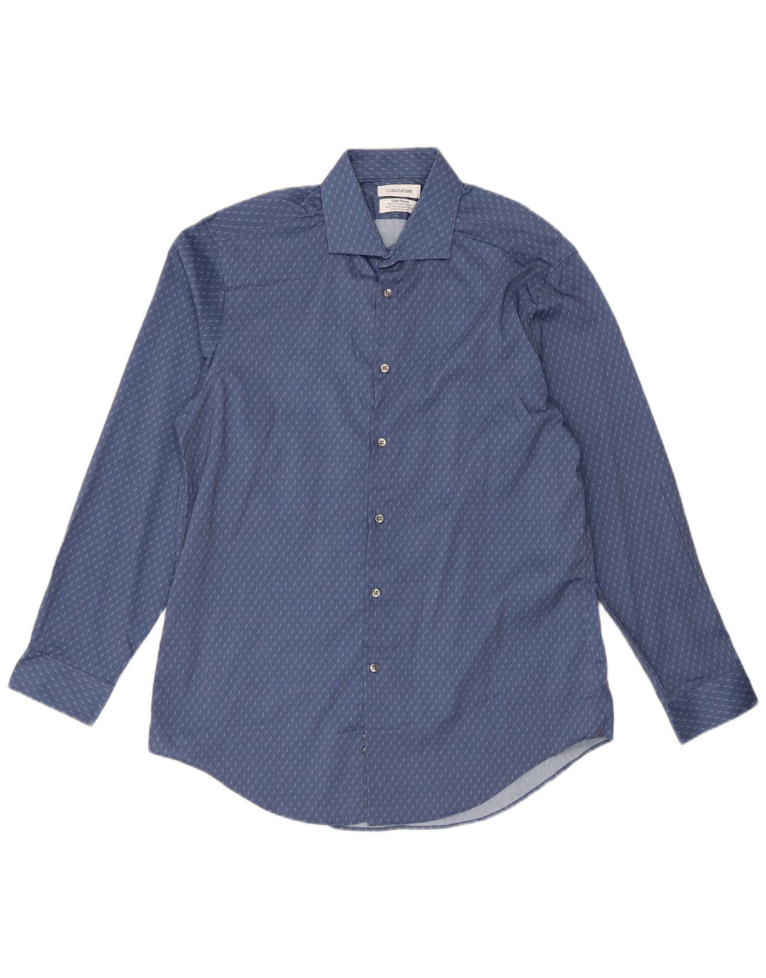 Camisa masculina Calvin Klein Slim Fit tamanho 16 1/2 grande poliéster geométrico azul
