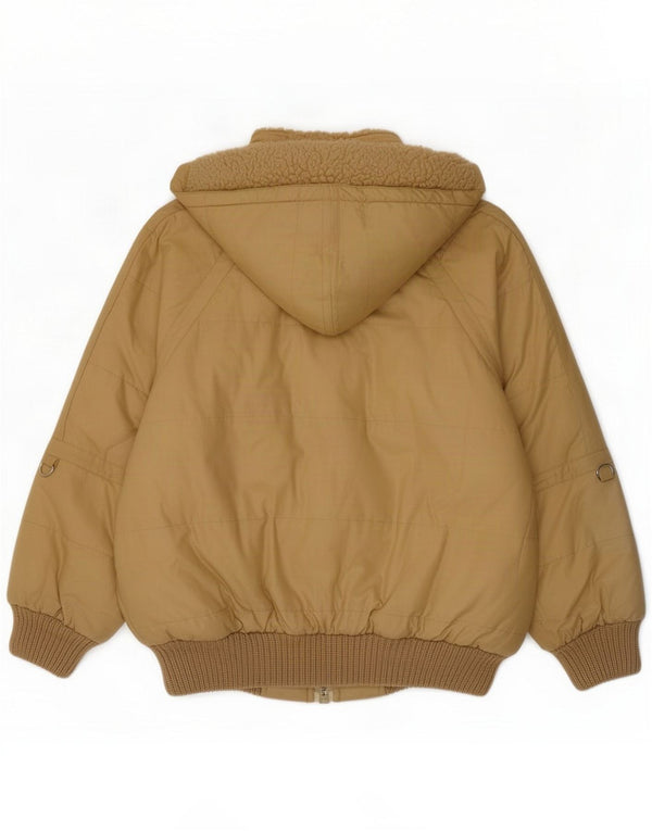 Jaqueta Sherpa masculina vintage com capuz Reino Unido 40 poliéster bege grande