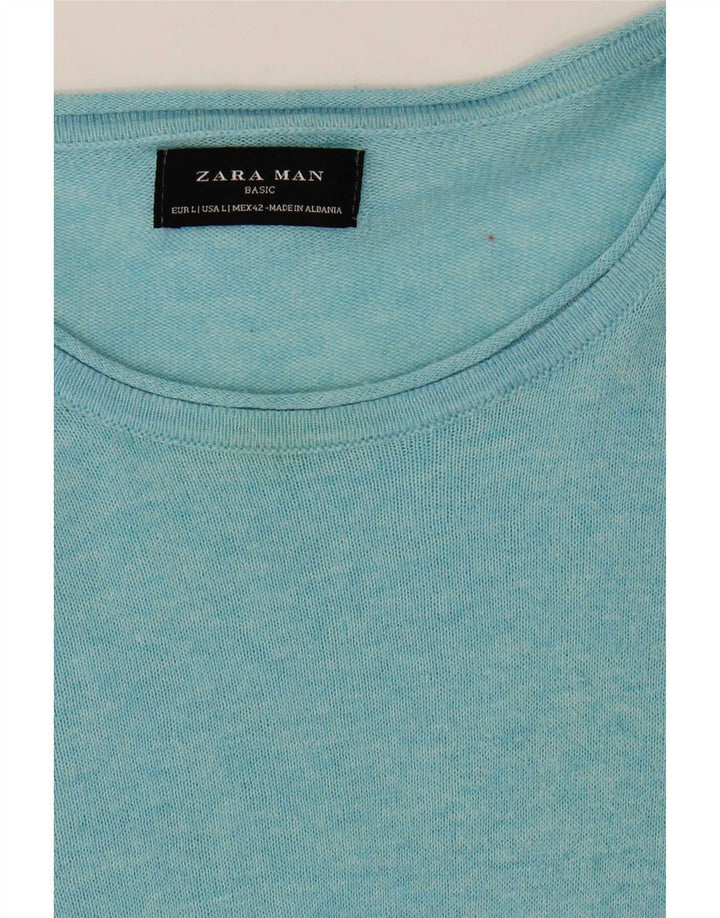 Zara Suéter masculino com gola redonda grande azul