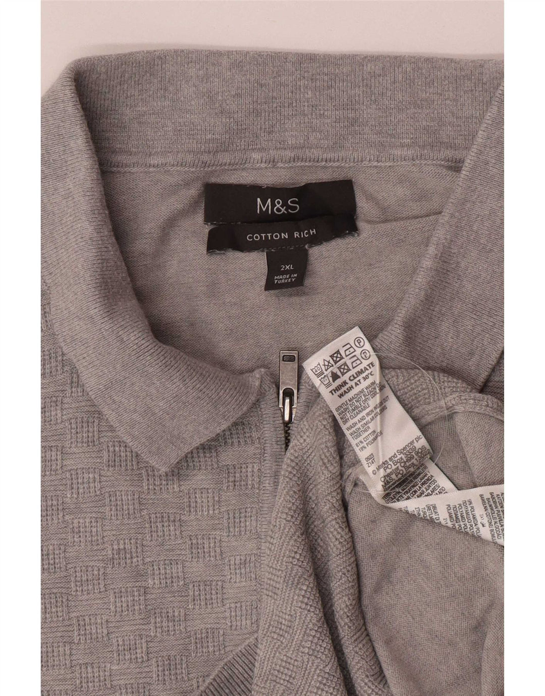 Suéter masculino Marks & Spencer com gola polo 2XL algodão cinza