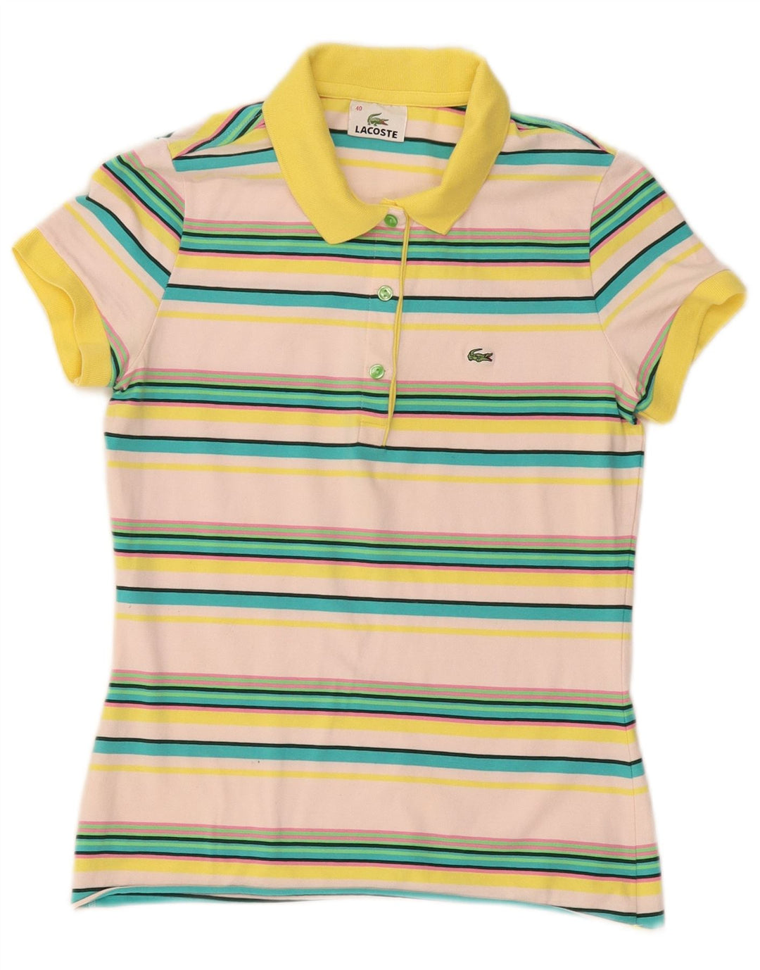 Camisa polo feminina LACOSTE tamanho 40 médio algodão listrado multicolorido