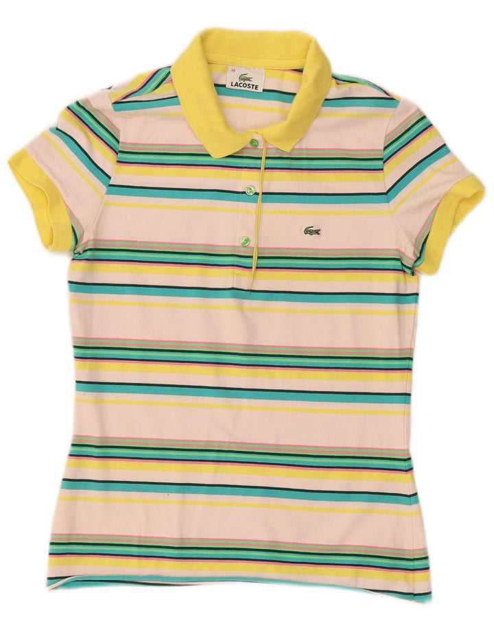 Camisa polo feminina LACOSTE tamanho 40 médio algodão listrado multicolorido