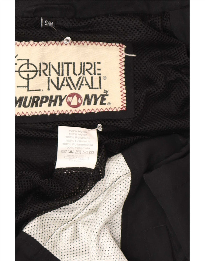Jaqueta de chuva masculina Murphy & Nye com capuz gráfico Reino Unido 36 pequeno bloco colorido preto