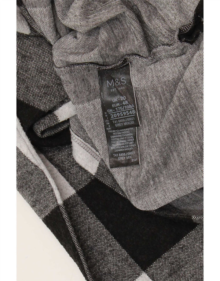 Top feminino Marks & Spencer de manga comprida UK 20 2XL poliéster xadrez cinza