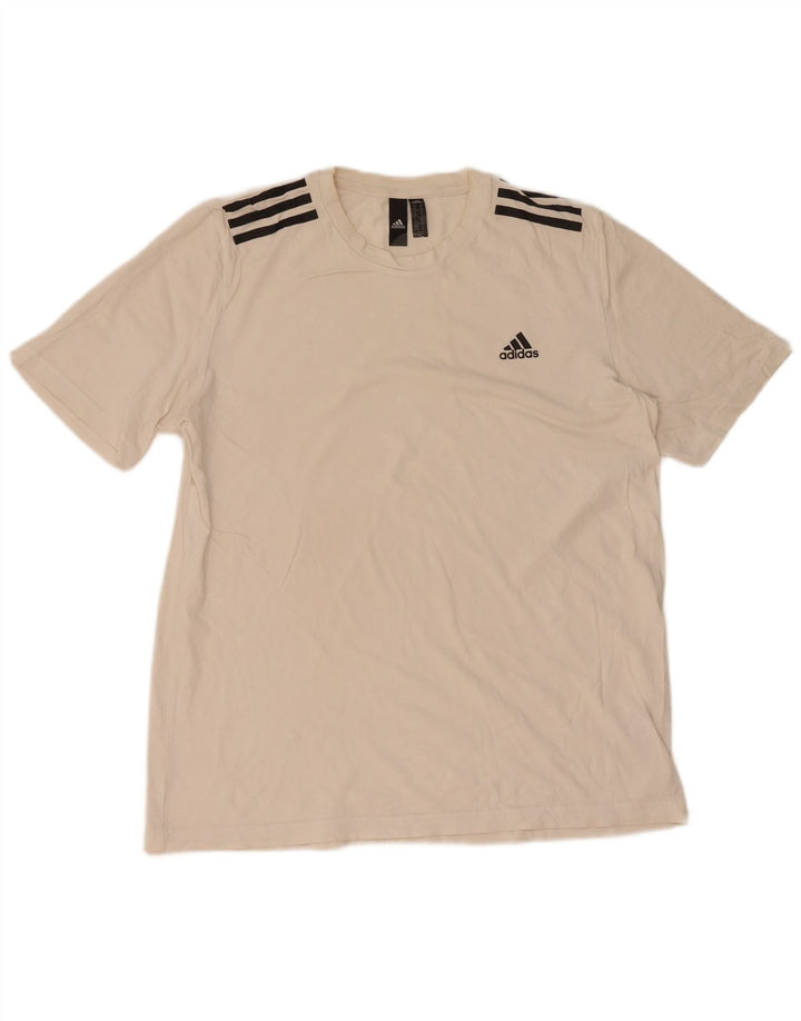 Adidas Mens Camiseta Top Médio Algodão Branco