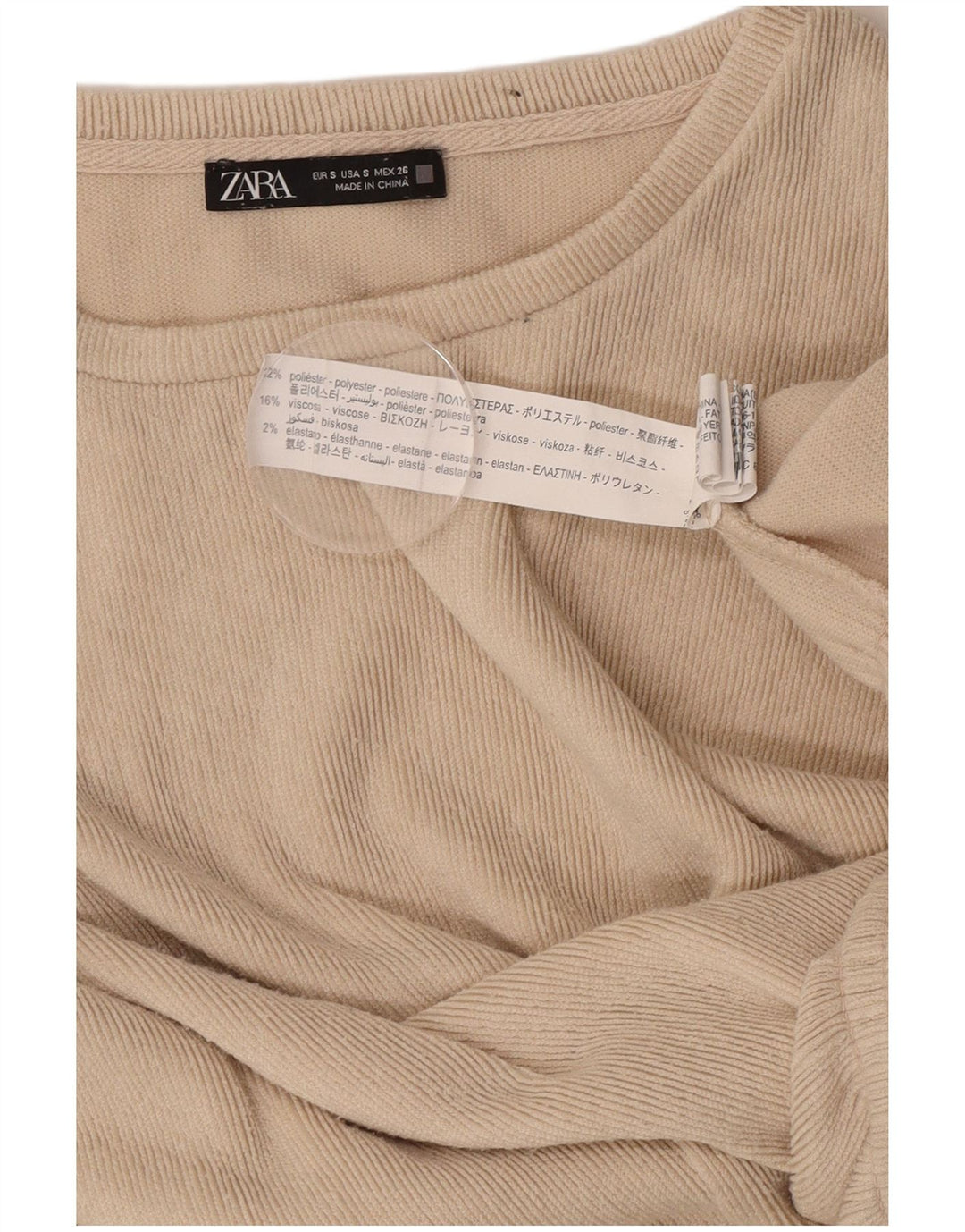 Blusa feminina Zara manga comprida oversized UK 10 poliéster bege pequeno
