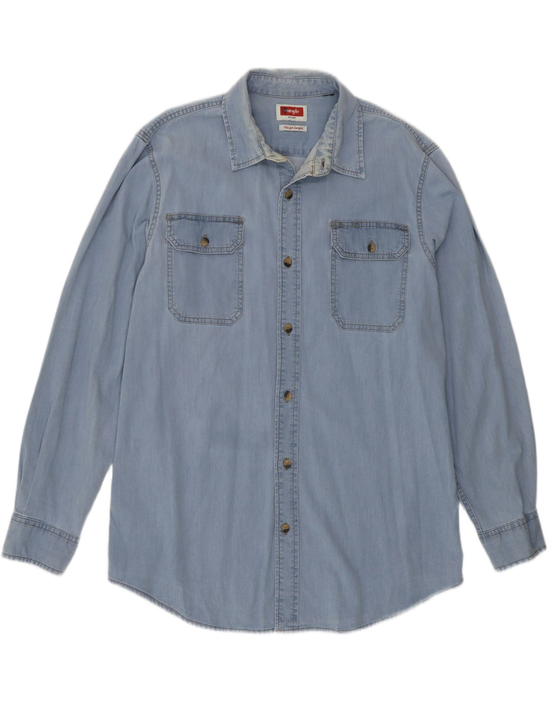 Wrangler Camisa jeans masculina grande azul