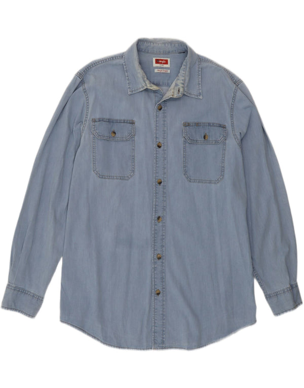 Wrangler Camisa jeans masculina grande azul