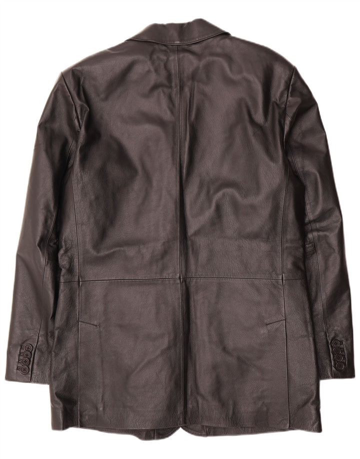 Jaqueta blazer masculina VINTAGE de couro com 2 botões UK 40 grande preta