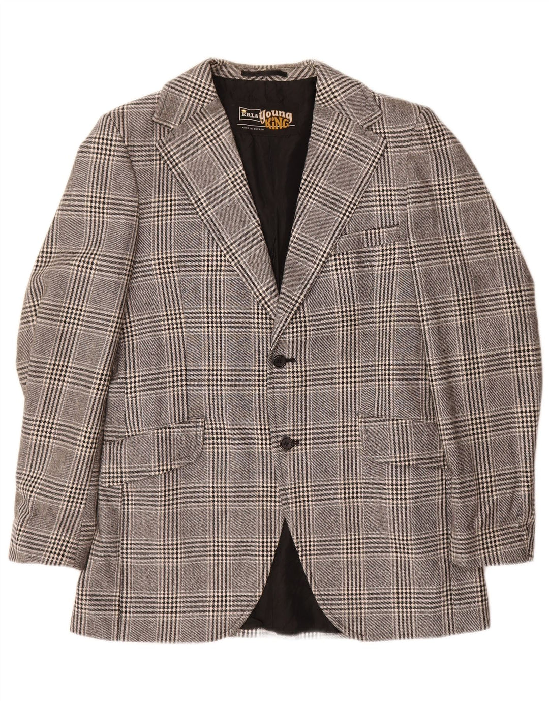 Jaqueta blazer masculina vintage com 2 botões, poliéster xadrez cinza médio Reino Unido 38