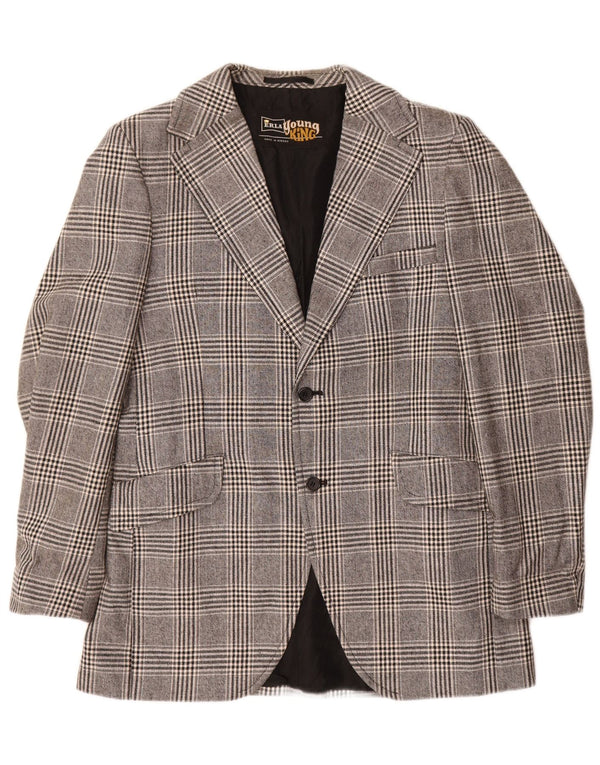 Jaqueta blazer masculina vintage com 2 botões, poliéster xadrez cinza médio Reino Unido 38