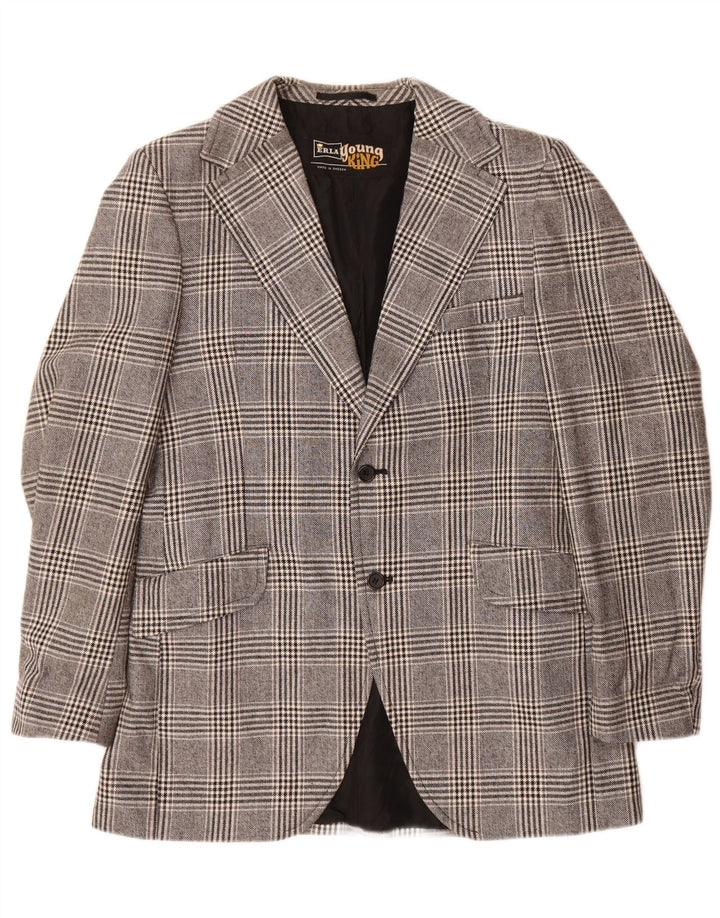 Jaqueta blazer masculina vintage com 2 botões, poliéster xadrez cinza médio Reino Unido 38