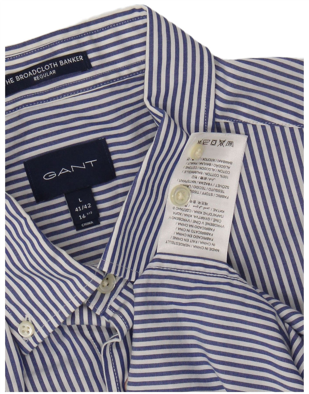 Camisa masculina GANT de ajuste regular tamanho 41/42 16 1/2 grande listra azul marinho