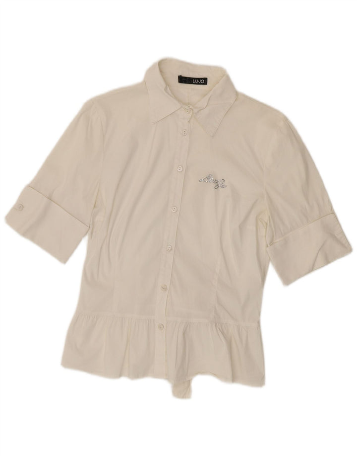 Camisa feminina de manga curta Liu Jo IT 44 algodão branco médio