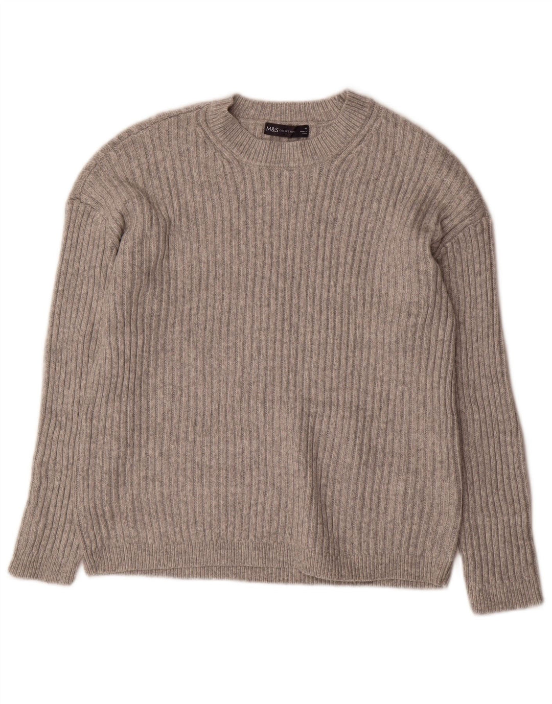 Suéter feminino Marks & Spencer com gola redonda Reino Unido 12 poliéster cinza médio