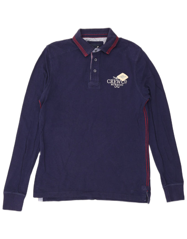 Camisa polo masculina gráfica de manga comprida Crew Clothing listrada azul marinho médio