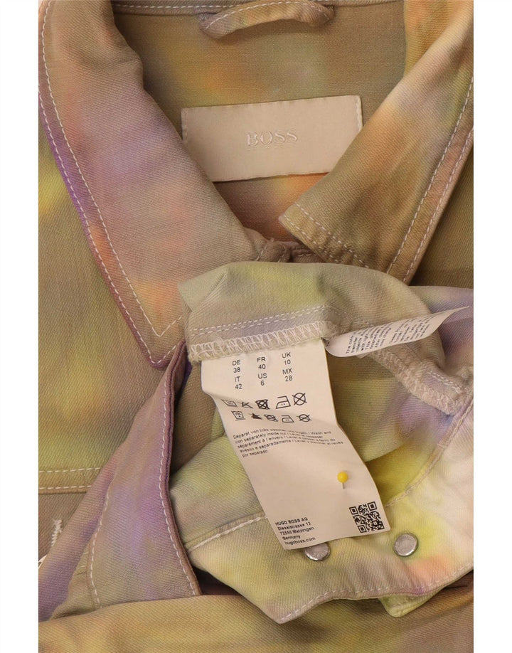 Jaqueta jeans feminina Hugo Boss Reino Unido 10 pequeno algodão tie-dye multicolorido