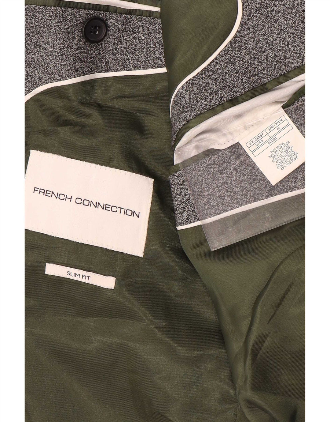 Jaqueta blazer masculina de 2 botões French Connection Reino Unido 38 cinza médio manchado