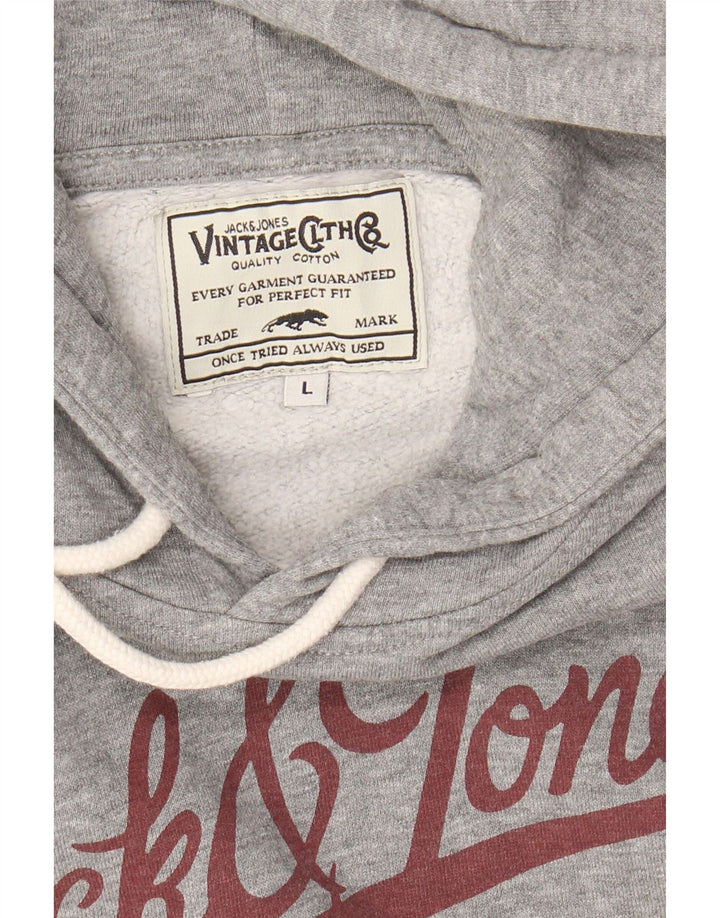 JACK & JONES Mens Graphic Hoodie Jumper Large Grey Cotton Vintage Jack & Jones and Second-Hand Jack & Jones from Messina Hembry 