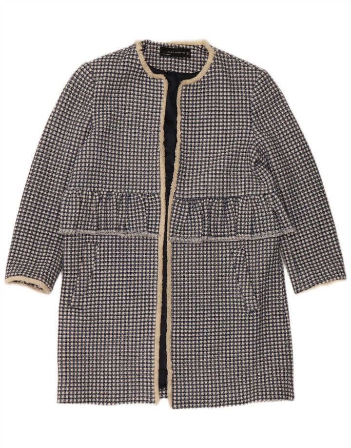 Sobretudo aberto grande Zara feminino Reino Unido 10 algodão houndstooth azul pequeno