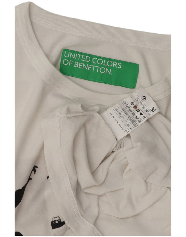 Camiseta gráfica masculina Benetton Top grande de algodão branco