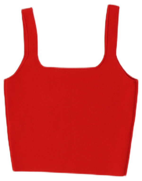 Zara Womens Crop Cami Top UK 8 Pequeno Poliéster Vermelho