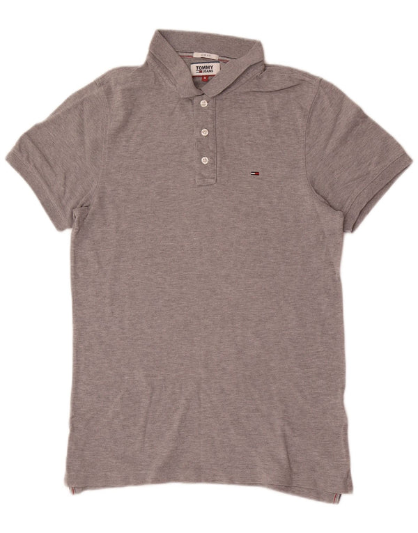 Camisa polo masculina Tommy Hilfiger Slim Fit algodão manchado cinza médio