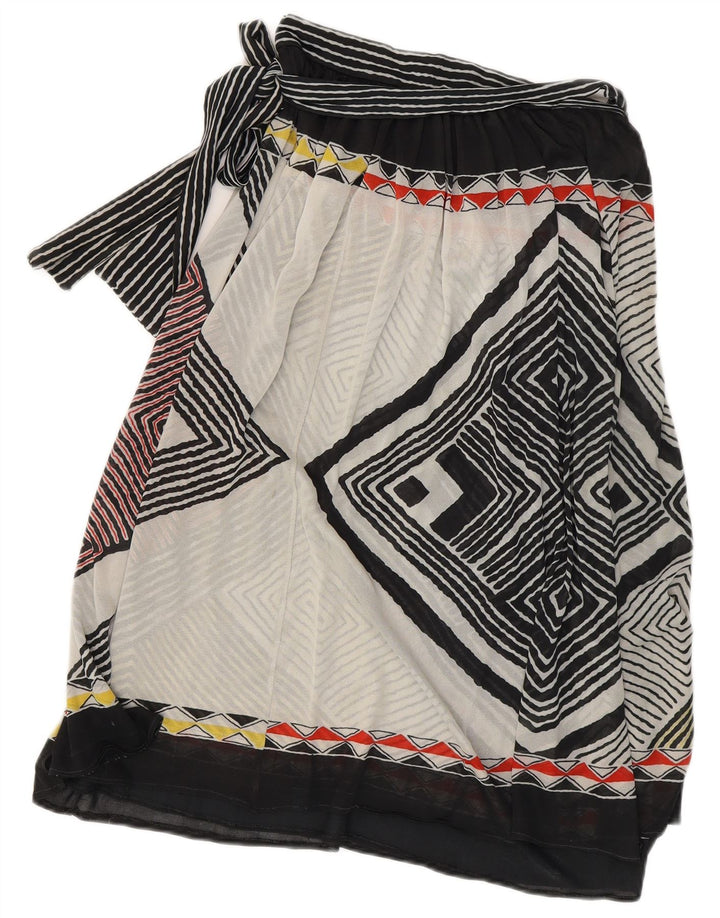 Saia feminina vintage W28 média multicolorida geométrica