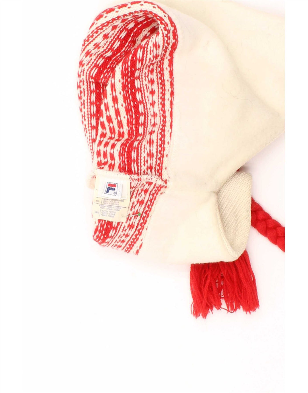 Chapéu masculino Fila Ear Flap Knit Bobble Tamanho Único Off White Fair Isle Virgin Wool