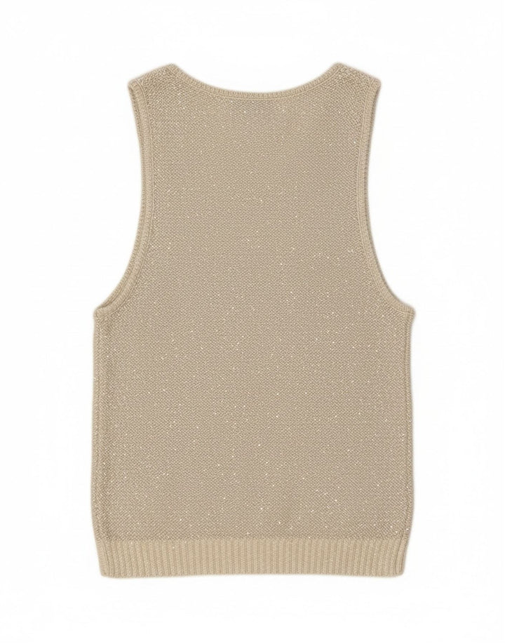 Zara Womens Knit Vest Top UK 12 Poliéster Cinza Médio