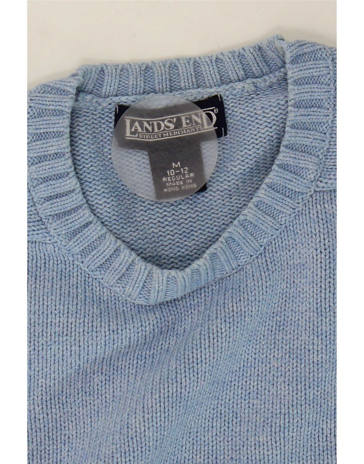 Suéter feminino Lands End com gola redonda, Reino Unido 10/12, algodão azul médio
