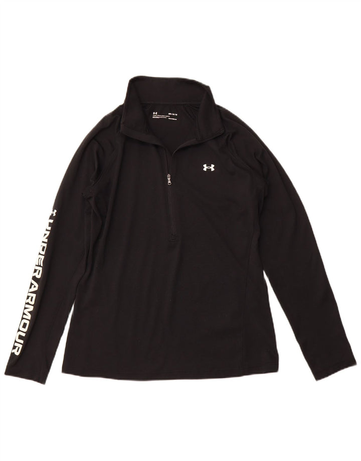 UNDER ARMOUR Top feminino com zíper e gola gráfica manga comprida Reino Unido 14 médio preto