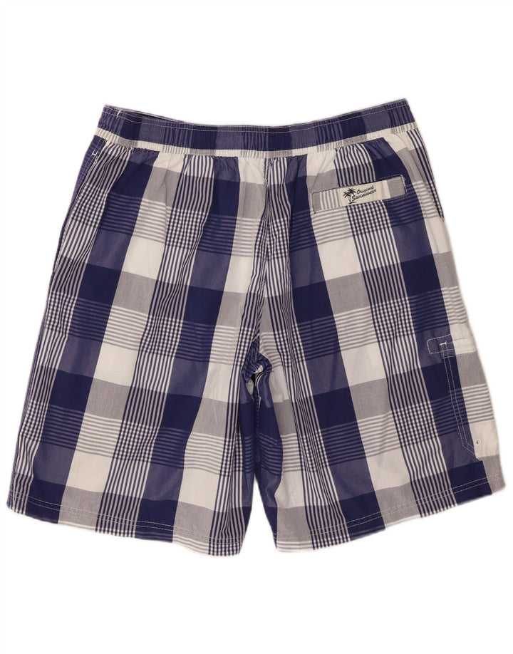 Shorts de natação masculino Marks & Spencer Blue Harbor grande algodão xadrez azul