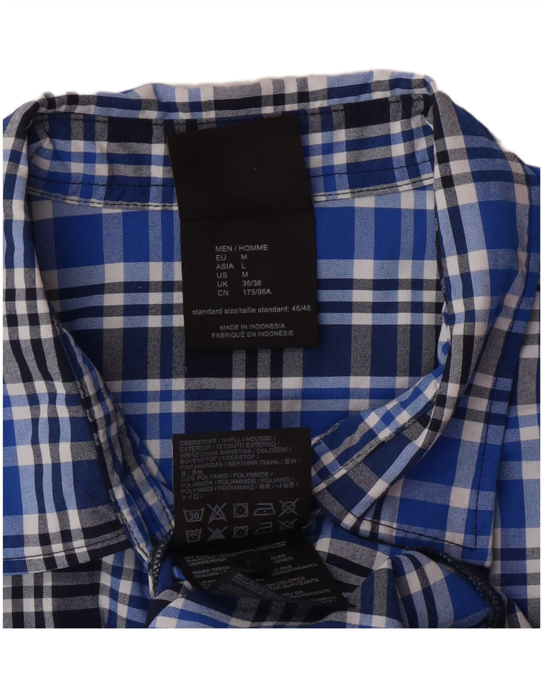 JACK WOLFSKIN Camisa masculina de manga curta Reino Unido 36/38 pequena azul xadrez poliamida