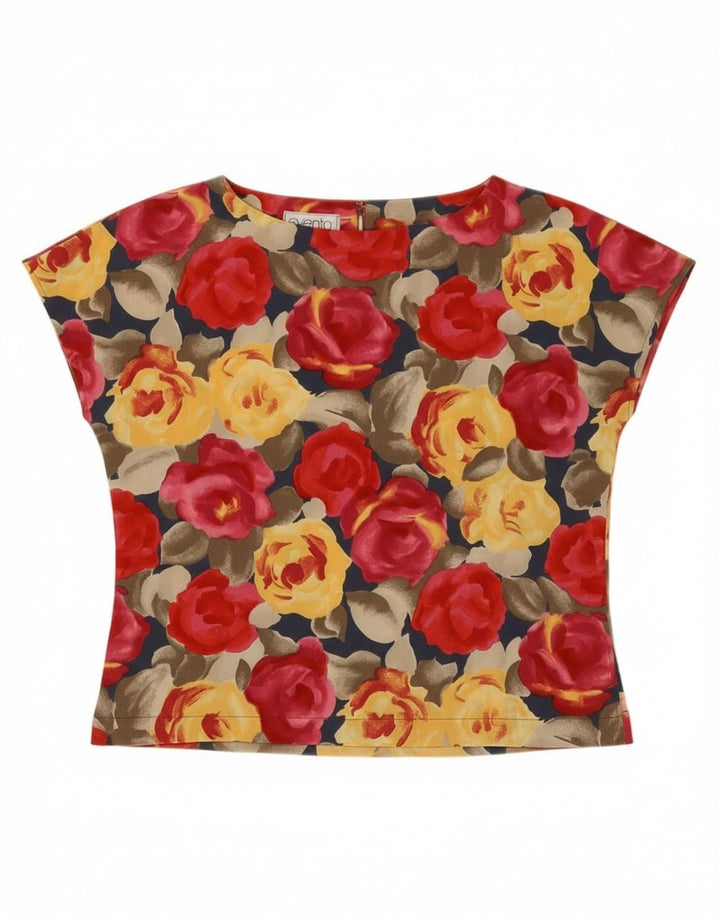 Blusa feminina vintage IT 46 grande poliéster floral multicolorido