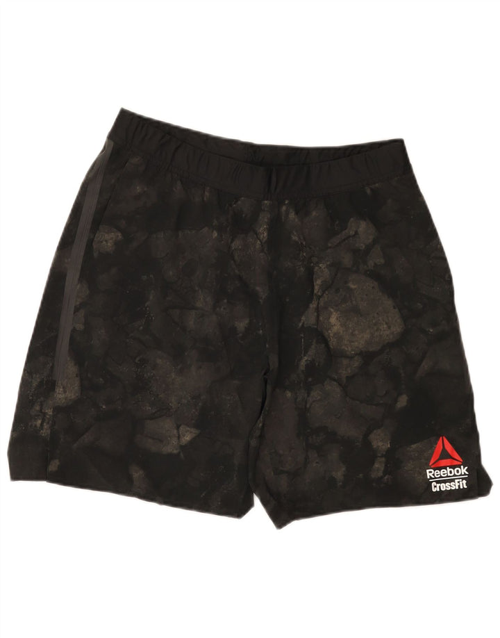 Reebok Mens Cross Fit Graphic Sport Shorts Médio Preto Geométrico Poliéster