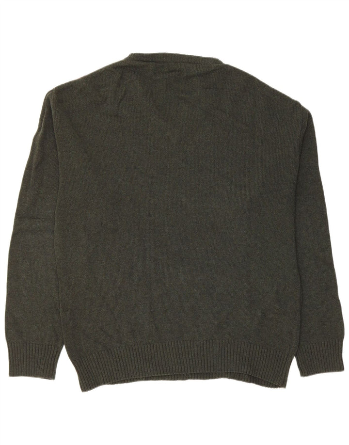 Suéter masculino VINTAGE com decote em V médio verde Argyle/Diamante lã nova