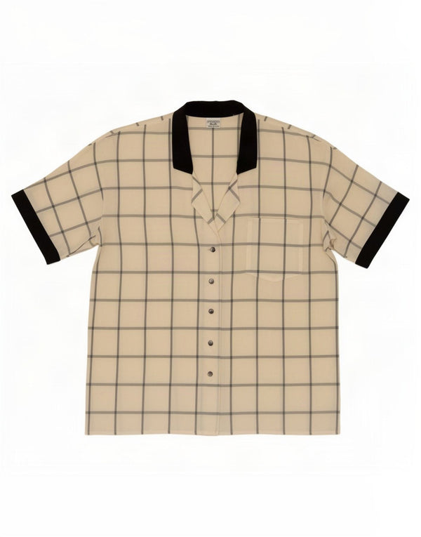 Blusa feminina vintage de manga curta IT 49 XL branco xadrez acetato