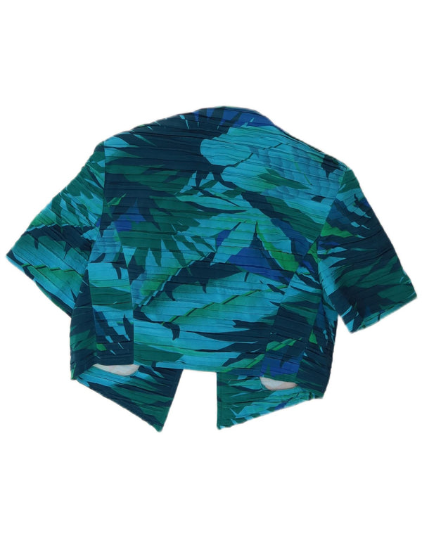 Cardigan aberto da colheita das mulheres do vintage parte superior Reino Unido 10 seda floral azul pequena