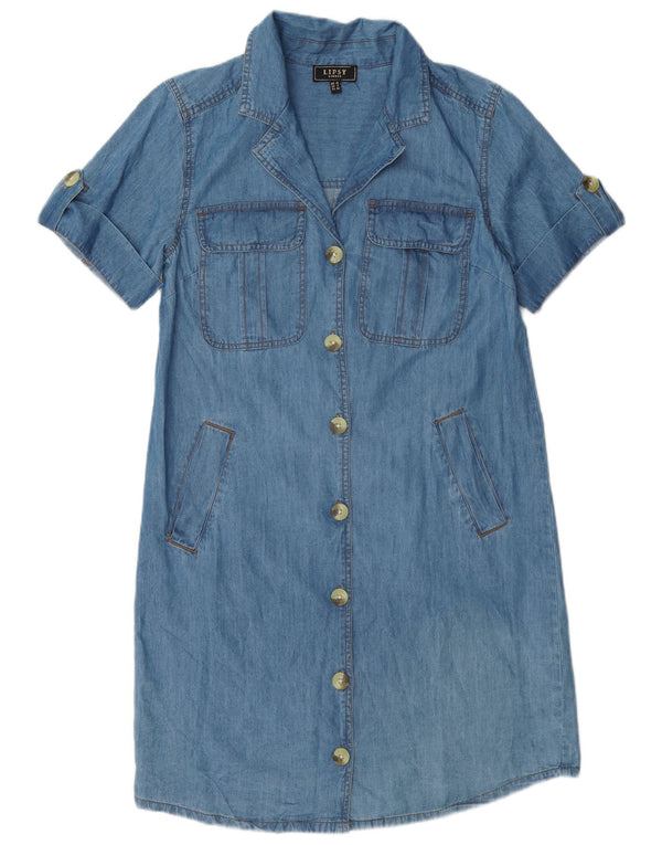 Vestido jeans feminino Lipsy Reino Unido 10 pequeno algodão azul