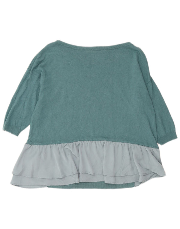 Suéter feminino Sisley com gola canoa oversized Reino Unido 6 XS azul colorblock