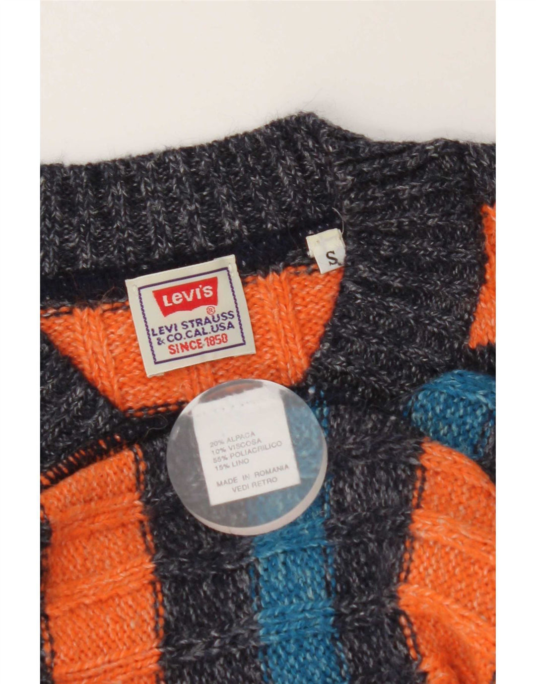 Suéter masculino Levi's com decote em V pequeno listrado laranja de lã de alpaca